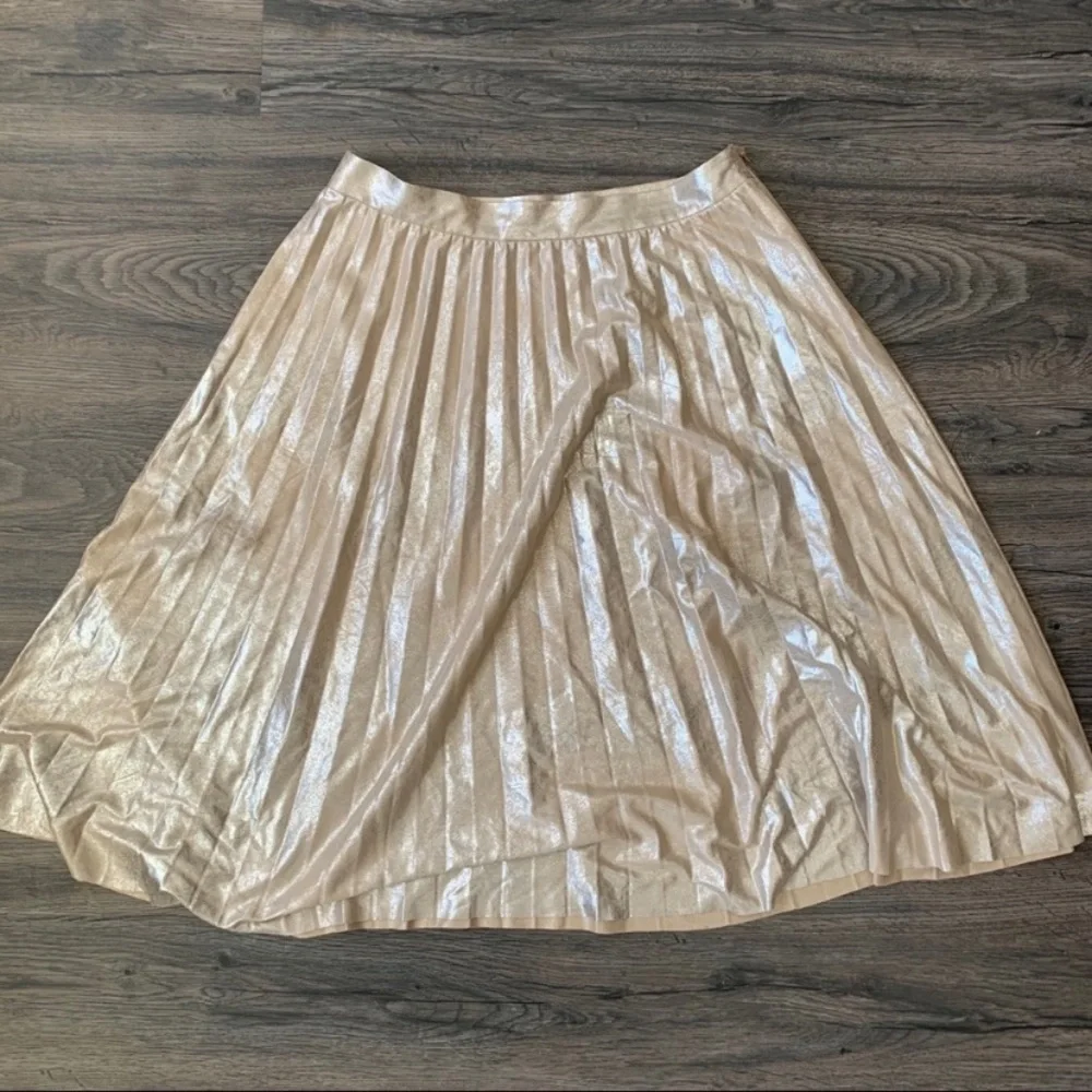 NWOT Anthropologie Maeve Pleated Metallic Gold Silver MIDI Skirt Holiday NYE M - Picture 6 of 7